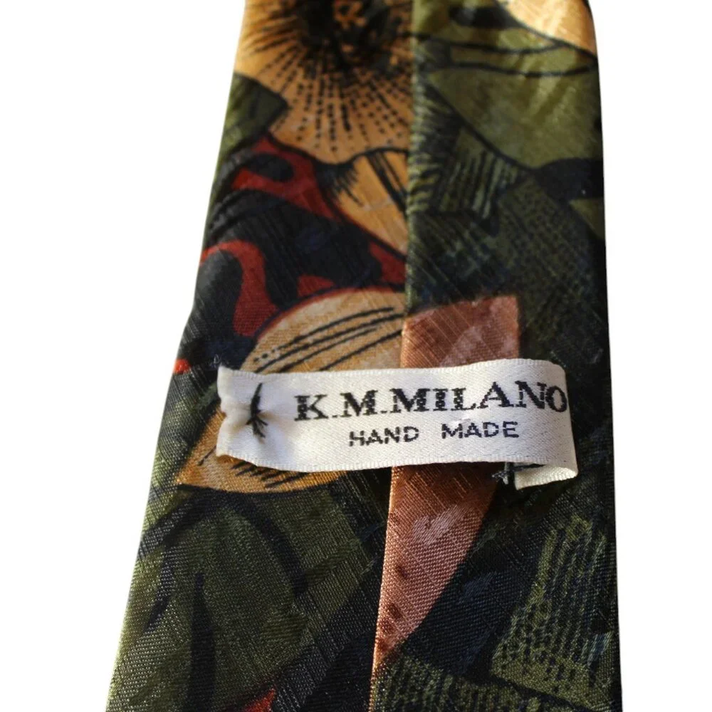 TIE SALE! K.M. MILANO HAND MADE TIE RICH COLOR FLORALS, SILK EUC